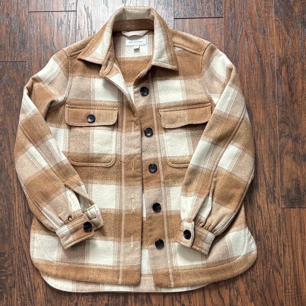 XS Free Assembly Fall Plaid Button-Up Jacket/ Shacket Brown/ Cream